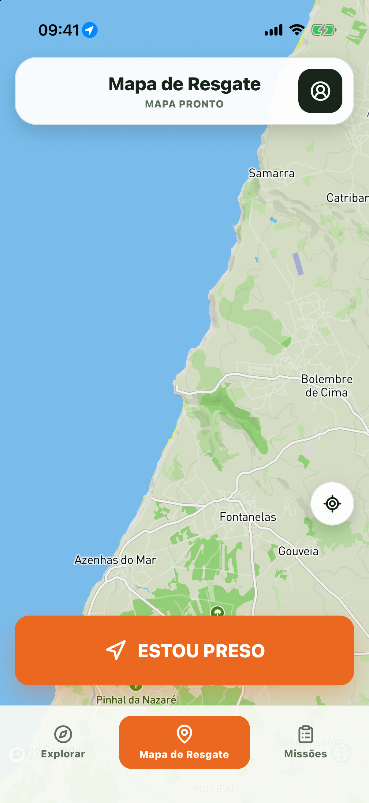 Captura atual da aplicação Stuck no Mapa de Resgate